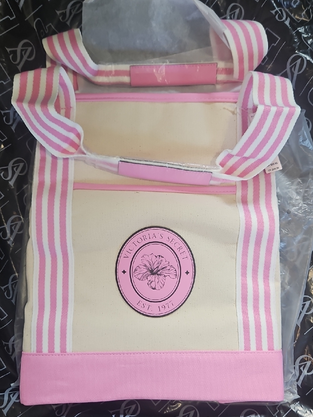 Victoria's Secret CANVAS STRIPE ZIP TOTE New